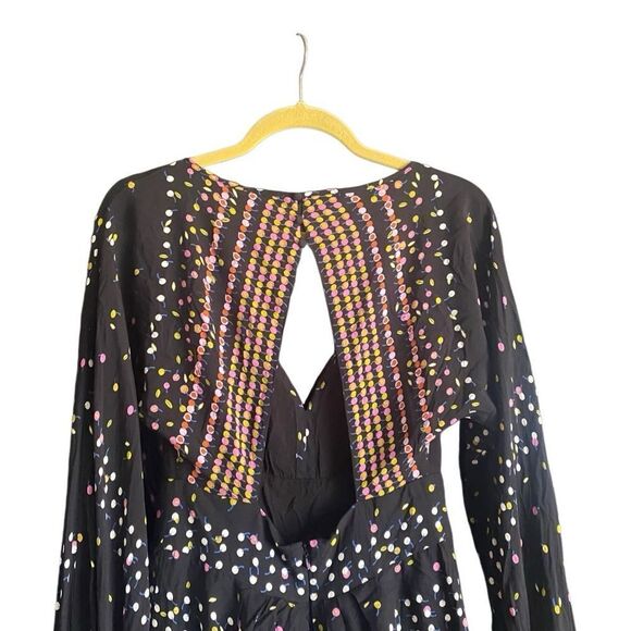 Free People Coryn Black Print Long Sleeve Dress Sz 6 - Picture 6 of 9